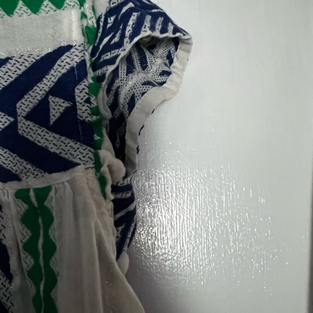 THML Navy and Green Geometric Blouse